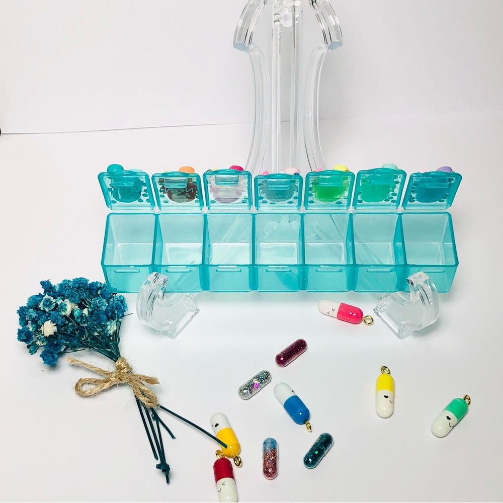 Handmade | Small Cyan Mermaids & Rhinestones Weekly Pill Container/Case - Picture 3 of 9